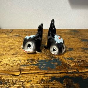 Ceramic Whale Salt and Pepper with Floral Design